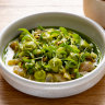 Trevally ceviche is served with pistachio pico verde.
