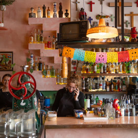 Inside the cosy and colourful restaurant.