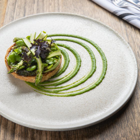 Asparagus tart with curd cheese and broad beans from The Recreation’s spring menu.