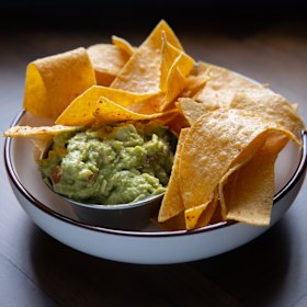 The “perfectly fresh” guacamole with corn chips.