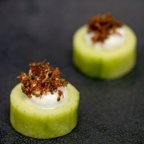 Cucumber and green ants. 