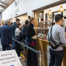 Queues for pastries at the South Melbourne Market.