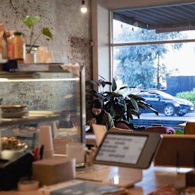 Inside the homely cafe.