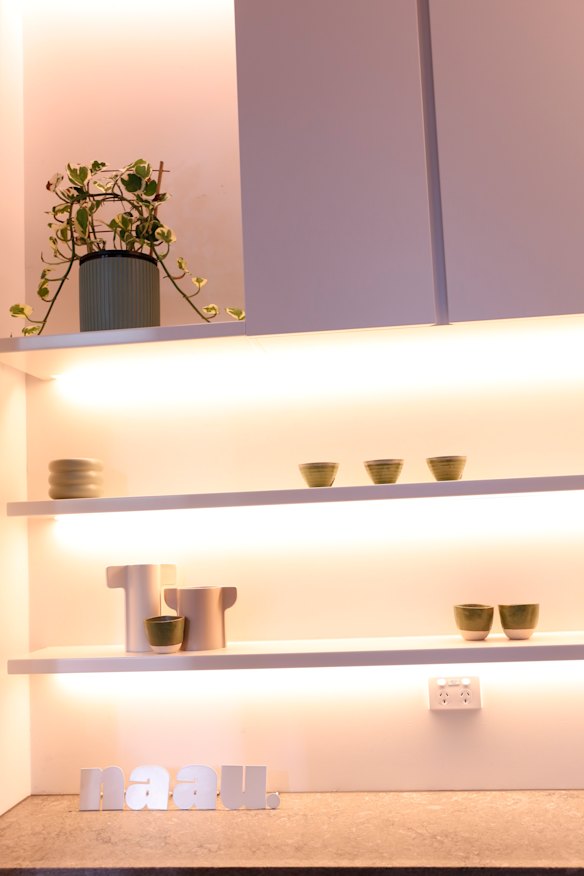 The cafe boasts a clean, minimal aesthetic.
