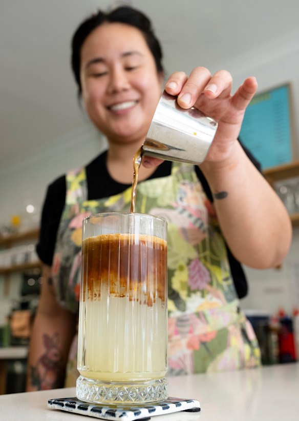 Ickle founder Rowena Chansiri makes an espresso yuzu fizz. 