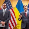 Rubio (right) speaks to reporters in Geneva alongside Ukraine’s head of presidential administration Andriy Yermak.