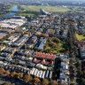 An aerial view of the Kensington Banks estate, which has been labelled flood-prone in Melbourne Water’s revised modelling.