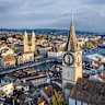 St Peter’s Church, its clock and the Limmat River.