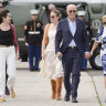 Pesident Joe Biden, and first lady Jill Biden, arrive on Marine One with granddaughters Natalie Biden, from left, and Finnegan Biden. 