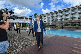 Foreign Affairs Minister Penny Wong at the Pacific Islands Forum on Tuesday. 