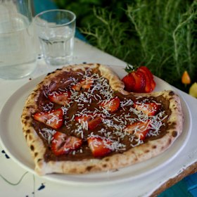 Nutella and strawberry dessert pizza at Fratelli Pulcinella, Parramatta: the chocolate hazelnut spread is a staple in pantries and kitchens around the world.