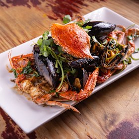 Not first-date food: Claypots’ Chilli Crabs with mussels and rice.