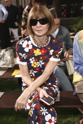 On repeat ... Anna Wintour wearing the same dress at New York Fashion Week last September that she wore on arrival in Melbourne on Sunday.