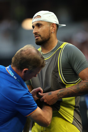 Kyrgios received some medical treatment during the second set.