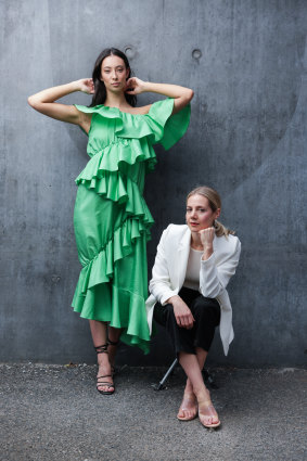 Arnsdorf designer Jade Sarita Arnott (right,  with model Olivia Boland) says VAMFF is helping to drive the conversation around sustainable fashion.