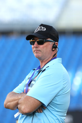 Waratahs coach Darren Coleman during  NSW’s clash with Moana Pasifika.