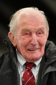 Johnny Johnson, the last survivor of the original Dambusters of 617 Squadron, at RAF Coningsby, Lincolnshire.