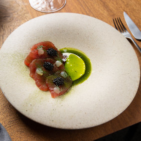 Tuna crudo with dill oil and buttermilk at Circl Wine House