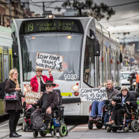 A small band of disability advocates campaigning for better access to trams back in 2018.