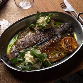 Whole trout with egg salad at Circl Wine House.