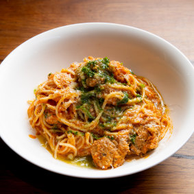 The spaghetti with meatballs at Otello Espresso.