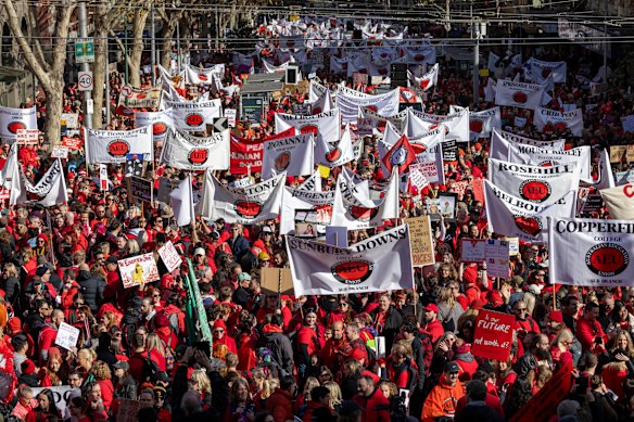 Thousands of Victorian teachers and support staff walked off the job in July as part of their campaign for better wages and conditions.
