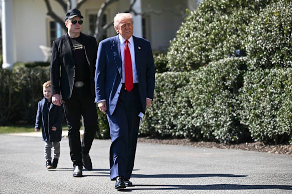 Trump, Elon Musk and son X Æ A-Xii at the White House last month.