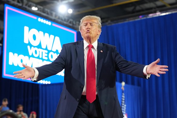 US President Donald Trump at the conclusion of his rally in Sioux City, Iowa, on Thursday night (US time).