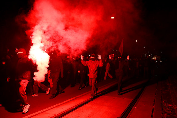 Protesters on the streets of Vienna  following elections in which initial results show the far-right Freedom Party of Austria in first place.