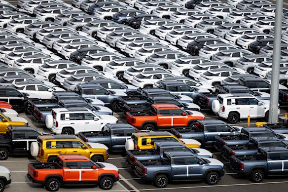 A fraction of the cars unloaded at Port Melbourne on Tuesday.