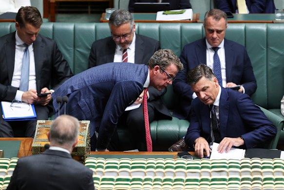 Shadow minister for energy and emissions reduction Dan Tehan and Opposition Leader Angus Taylor. 