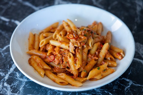 Belluci’s penne with pancetta and a kick of chilli.