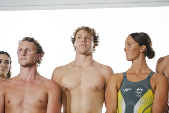 Australian swimming star Sam Short (centre). 