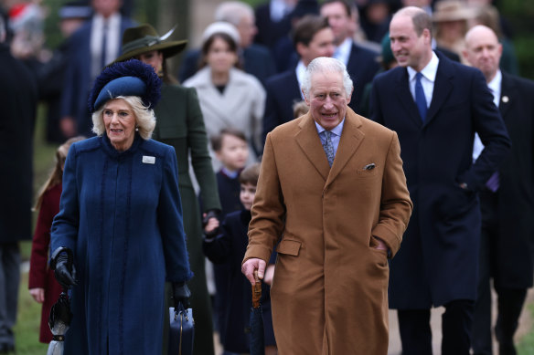 The royal family leaves the church on Christmas morning. 