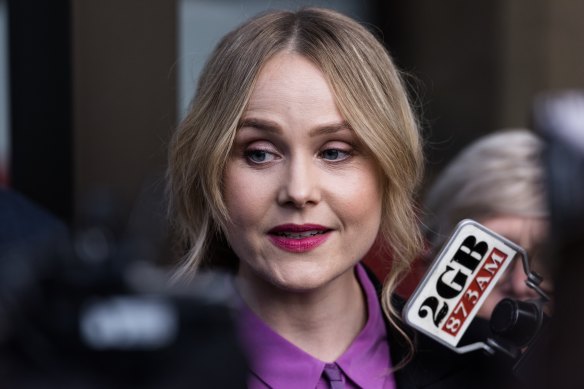 Eryn Jean Norvill speaks outside the Federal Court in April last year.