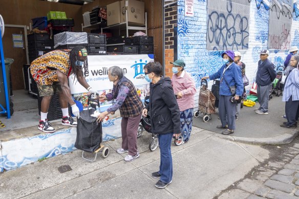 The line for Collingwood’s Wellington food bank can stretch around the corner. 