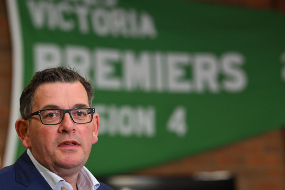 Premier Daniel Andrews campaigning at the Bayswater Bowls Club on Thursday.