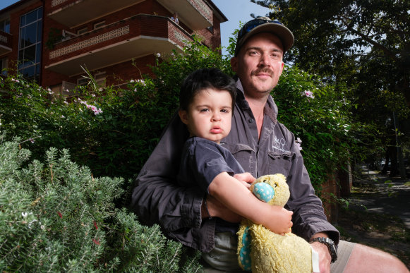 Sydney renter Justin Wilkes, with his 19-month-old son Archie, found he had to offer a higher than advertised rent to secure the lease on a Dee Why apartment.