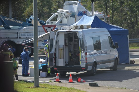 Emergency services remain at the site, where the bus will be lifted by a crane later on Monday.