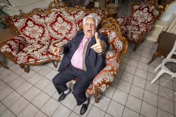 Franco Cozzo in his Footscray furniture showroom in 2021.