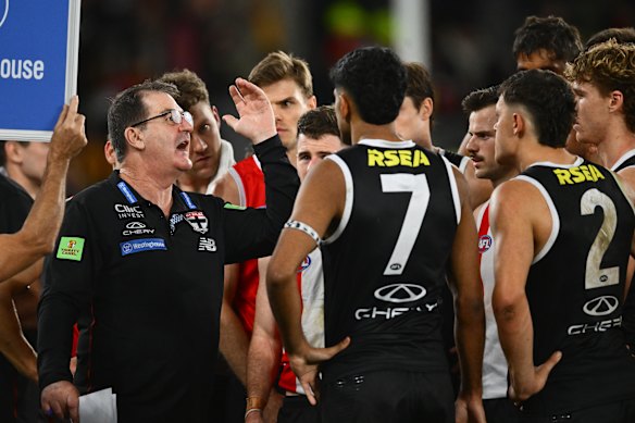 Ross Lyon was left lamenting St Kilda’s forward connection.