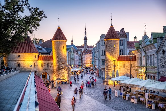 Flower market,  Viru Gate and Town Hall, Tallinn.
