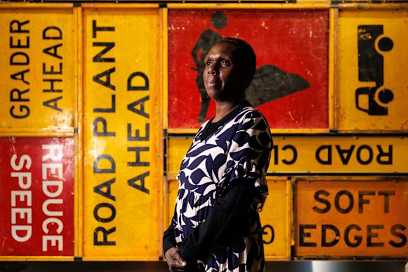 Gaypalani Wanambi, the 2025 Telstra NATSIAA winner, at the Museum and Art Gallery of the Northern Territory. 