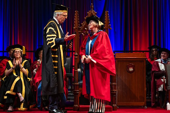 Kate McClymont is presented with her honourary doctorate.