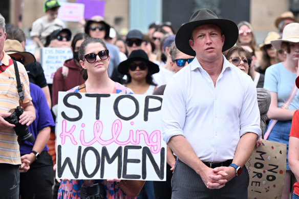 Premier Steven Miles at the Brisbane rally in King George Square to end gendered violence in April.