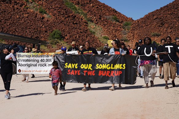 A community march on the Burrup Peninsula in 2022. 