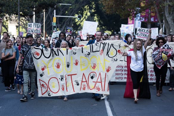 Members of grassroots campaign group Grandmothers Against Removals NSW rallying in Sydney.