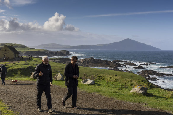 McDonagh and Farrell on set of The Banshees of Inisherin.