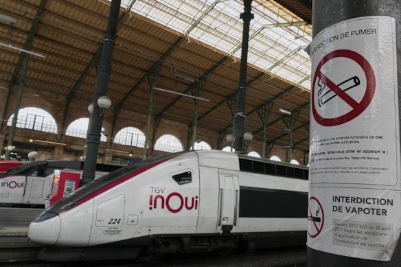 A “No smoking” sign is pictured at Gare du Nord train station in Paris on Thursday.