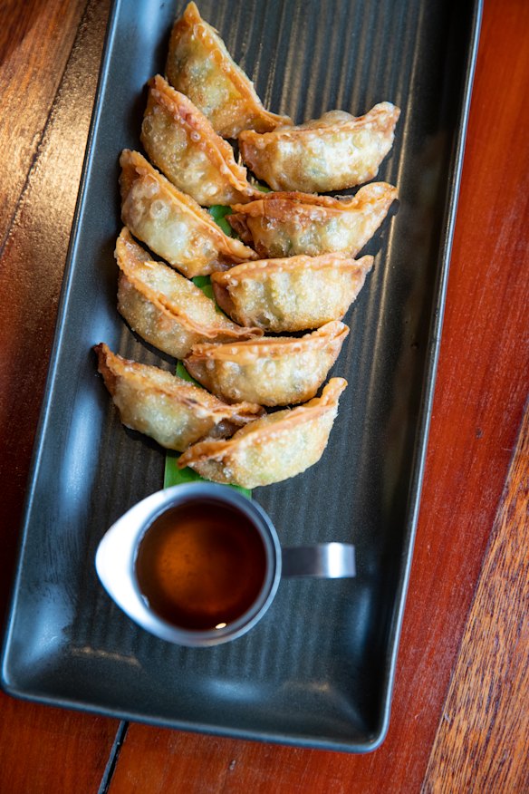 Crispy dumplings with leek, mushroom and ginger.